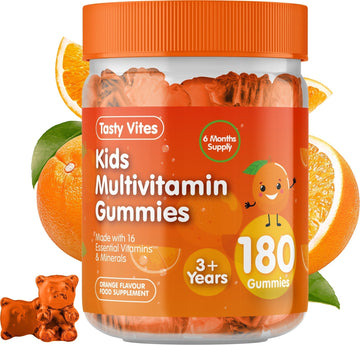 Kids Multivitamin Gummies - 180 Gummies - Orange Flavour - With Vitamin A, C, D3, B6, B12, E, K, Biotin, Zinc & more