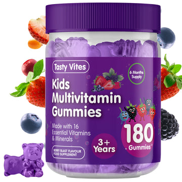 Kids Multivitamin Gummies - 180 Gummies - Berry Blast Flavour - With Vitamin A, C, D3, B6, B12, E, K, Biotin, Zinc & more