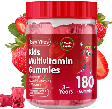 Kids Multivitamin Gummies - 180 Gummies - Strawberry Flavour - With Vitamin A, C, D3, B6, B12, E, K, Biotin, Zinc & more