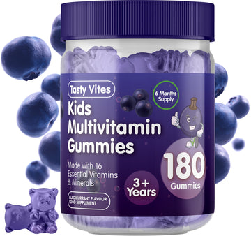 Kids Multivitamin Gummies - 180 Gummies - Blackcurrant Flavour - With Vitamin A, C, D3, B6, B12, E, K, Biotin, Zinc & more