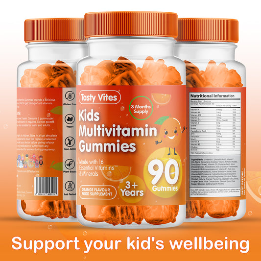 Kids Multivitamin Gummies - Orange Flavour - With Vitamin A, C, D3, B6, B12, E, K, Biotin, Zinc & more