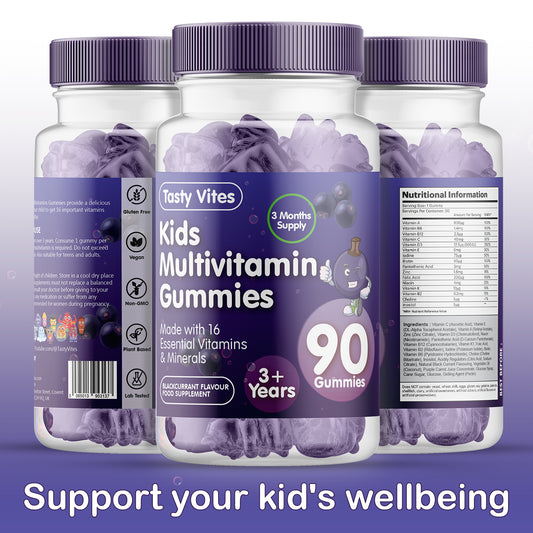 Kids Multivitamin Gummies - Blackcurrant Flavour - With Vitamin A, C, D3, B6, B12, E, K, Biotin, Zinc & more