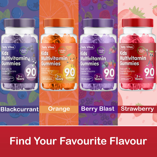 Kids Multivitamin Gummies - Strawberry Flavour - With Vitamin A, C, D3, B6, B12, E, K, Biotin, Zinc & more