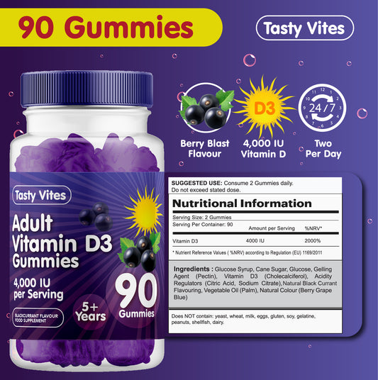 Vitamin D Gummies Men & Women 4000IU HIGH STRENGTH - Blackcurrant Flavour