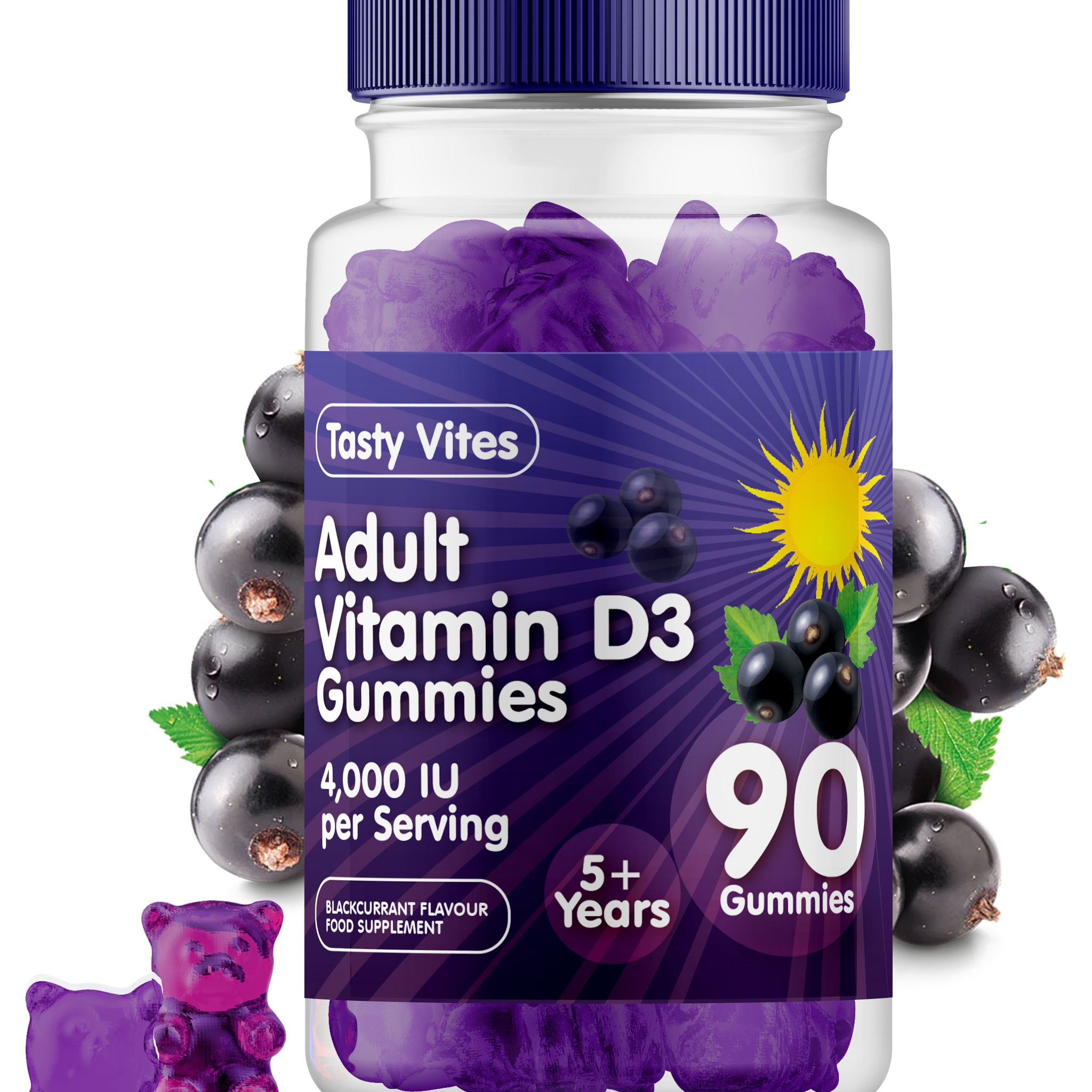 Vitamin D Gummies Men & Women 4000IU HIGH STRENGTH - Blackcurrant Flavour
