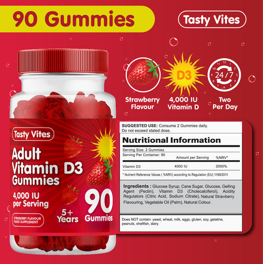 Vitamin D Gummies Men & Women 4000IU HIGH STRENGTH - Strawberry Flavour