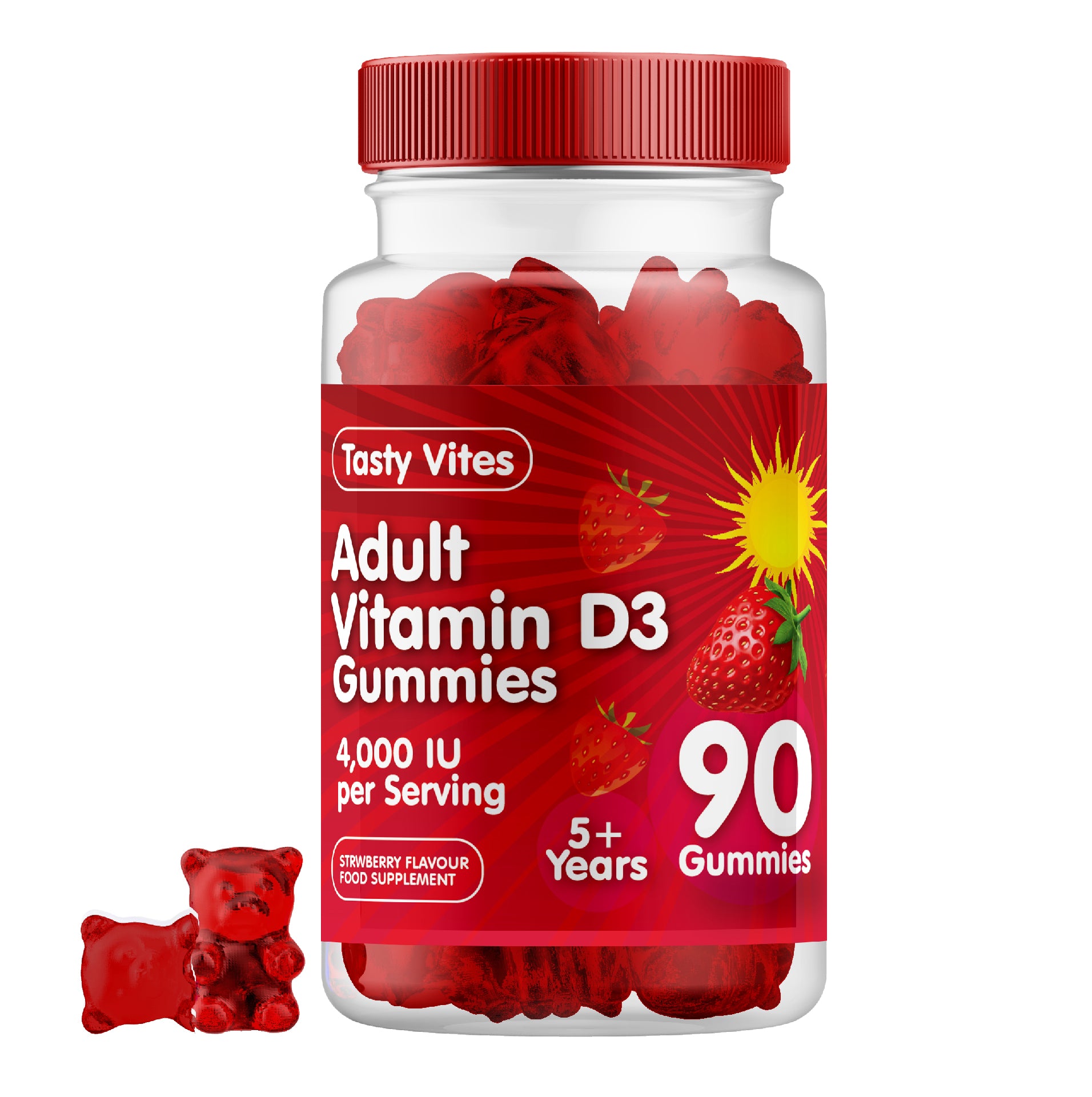 Vitamin D Gummies Men & Women 4000IU HIGH STRENGTH - Stawberry Flavour