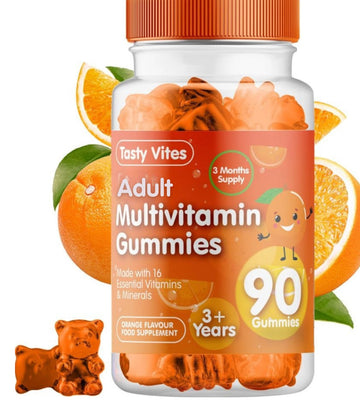 Adult Multivitamin Gummies - Orange Flavour - For Men & Women With Vitamin A, C, D3, B6, B12, E, K, Biotin, Zinc & more