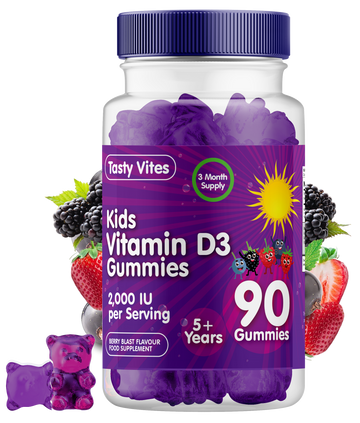 Vitamin D 90 Kids Gummies 2000IU, Immune Support Teeth Bones - Berry Blast