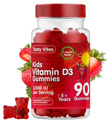 Vitamin D 90 Kids Gummies 2000IU, Immune Support Teeth Bones - Strawberry