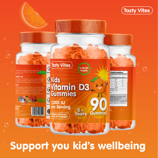 Vitamin D 90 Kids Gummies 2000IU, Immune Support Teeth Bones - Orange