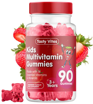 Kids Multivitamin Gummies - Strawberry Flavour - With Vitamin A, C, D3, B6, B12, E, K, Biotin, Zinc & more